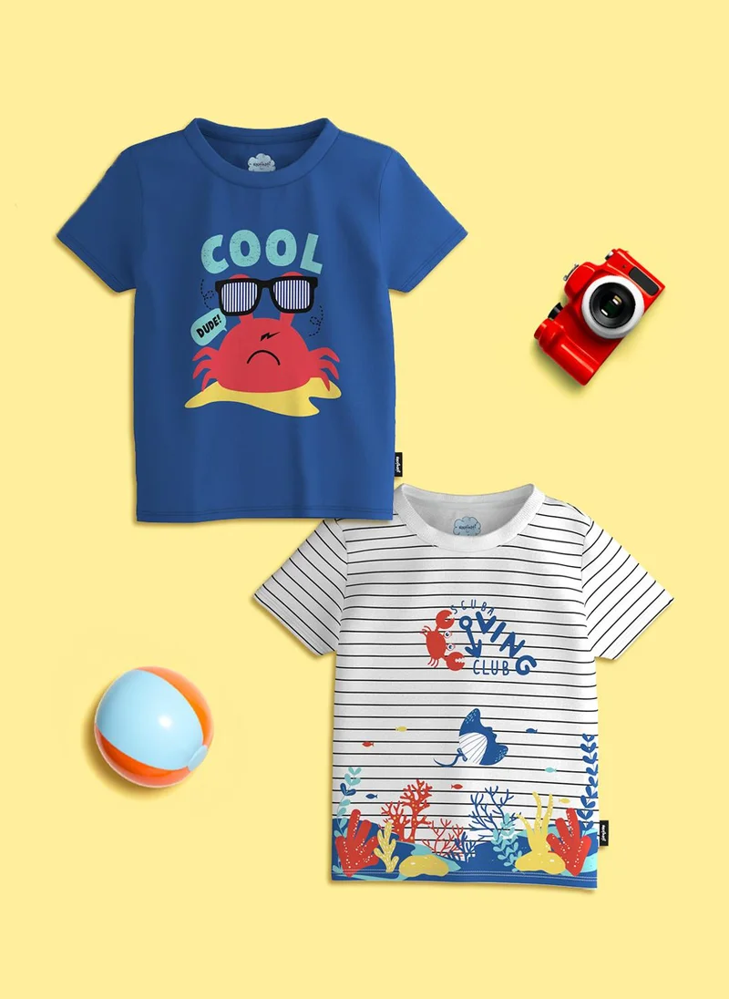 Nautinati Boys' Cotton Sea Animal Printed T-shirt Pack of 2